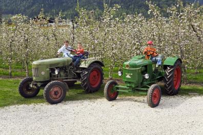 Vintage tractors at Schlettererhof in Dorf Tirol